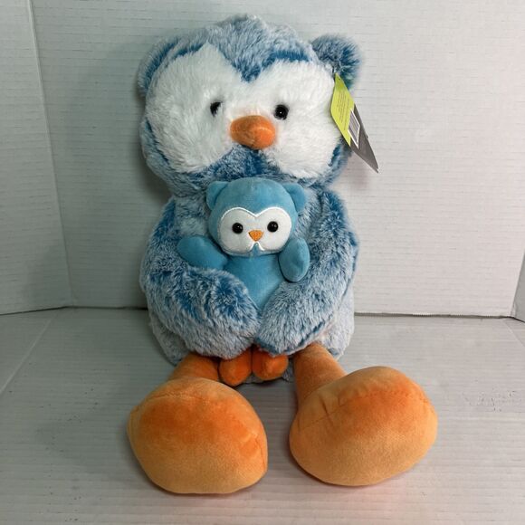 Animal Adventure Plush Blue Owl Holding Baby Owl 12" Sitting Stuffed Animal NWT‎ - Picture 1 of 11